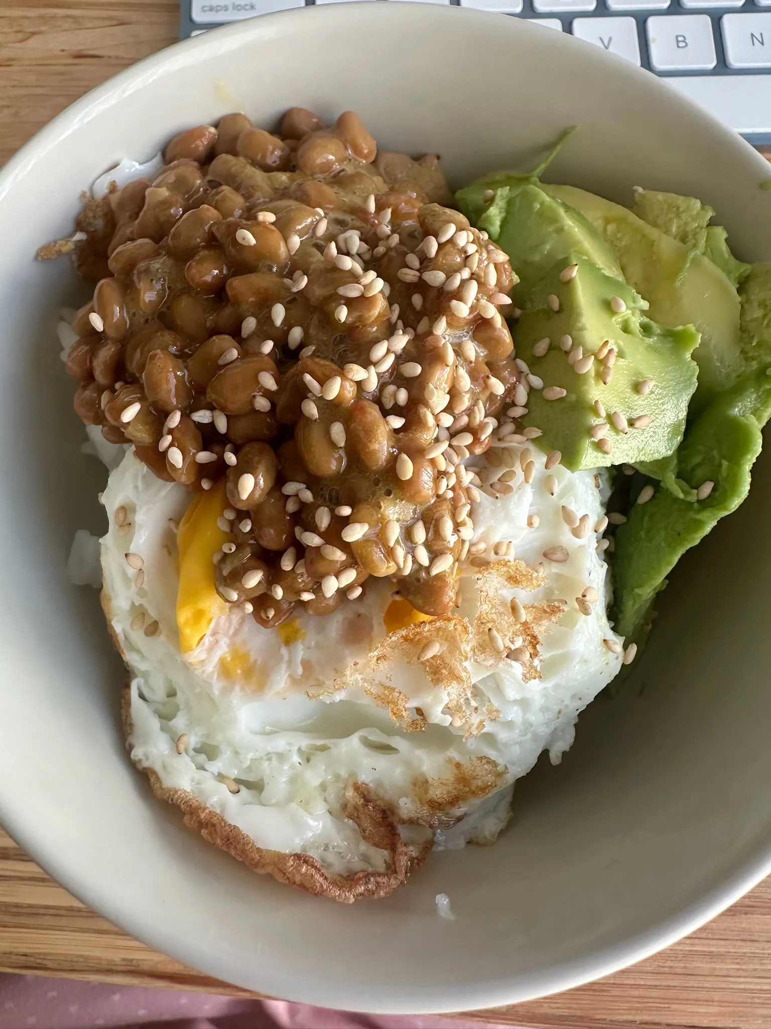 Very simplified home-made natto breakfast.