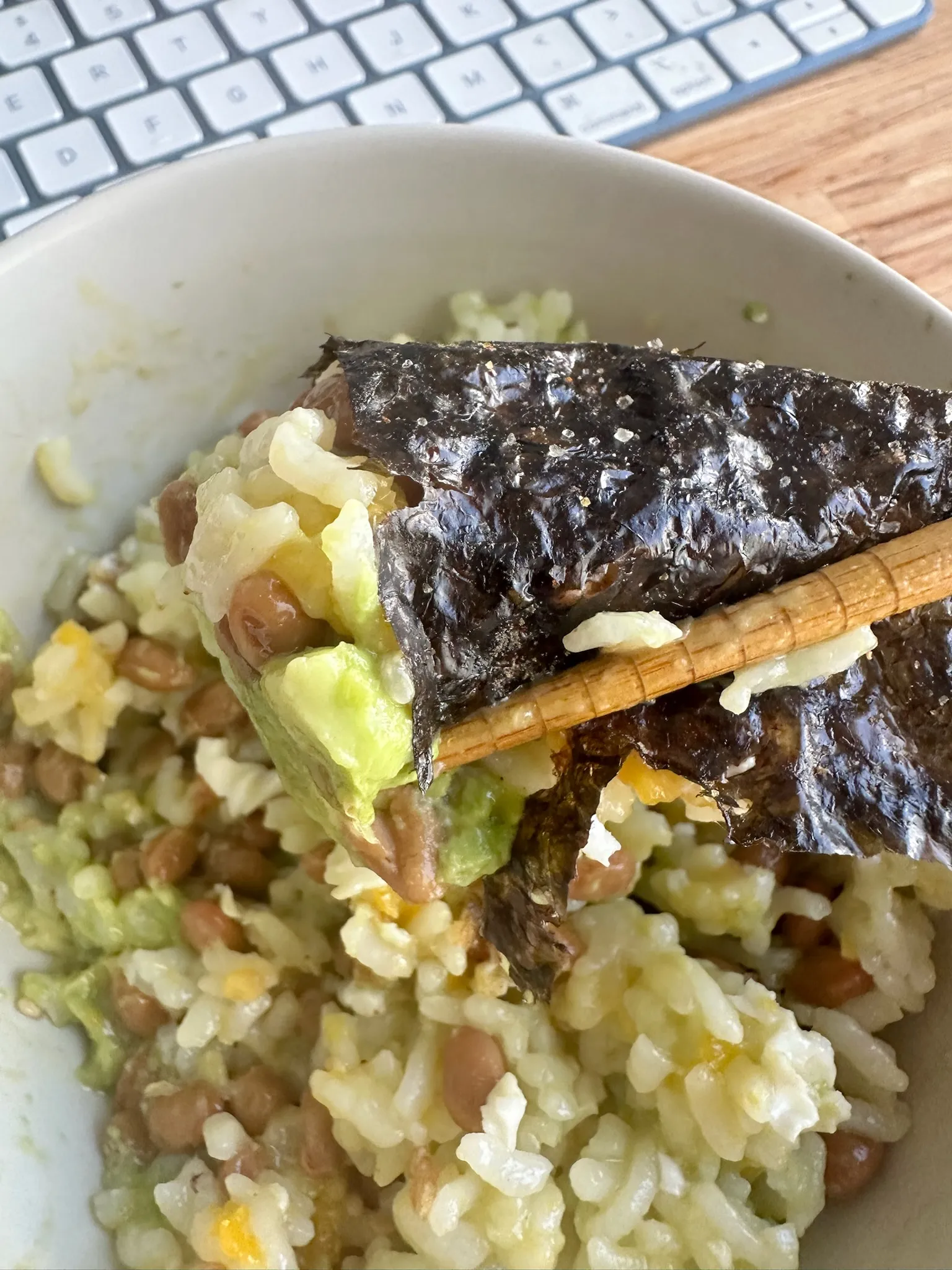 Nori pairs perfectly with natto and rice.
